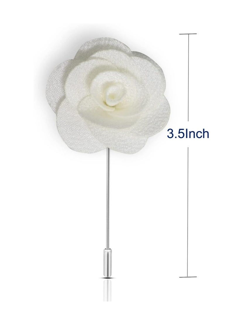 Oasisgalore 12 Pcs White Camellia Lapel Pins, Handmade Boutonnieres for Suits, Weddings, and Parties. - Image 2
