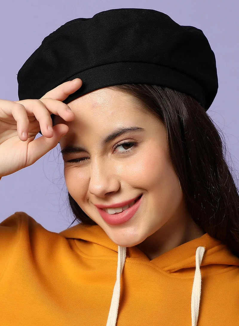 صوص هاوت قبعة بيريه سوداء سادة