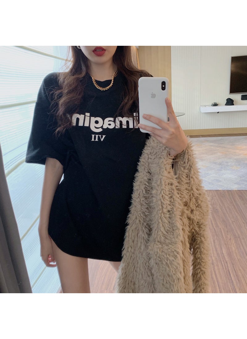 Generic - Smiley Face Printed Loose Fit Short Sleeve T-Shirt Womens Spring Summer New Casual Base Layer Round Neck Top Decorated With Flo Deer white - Image 1