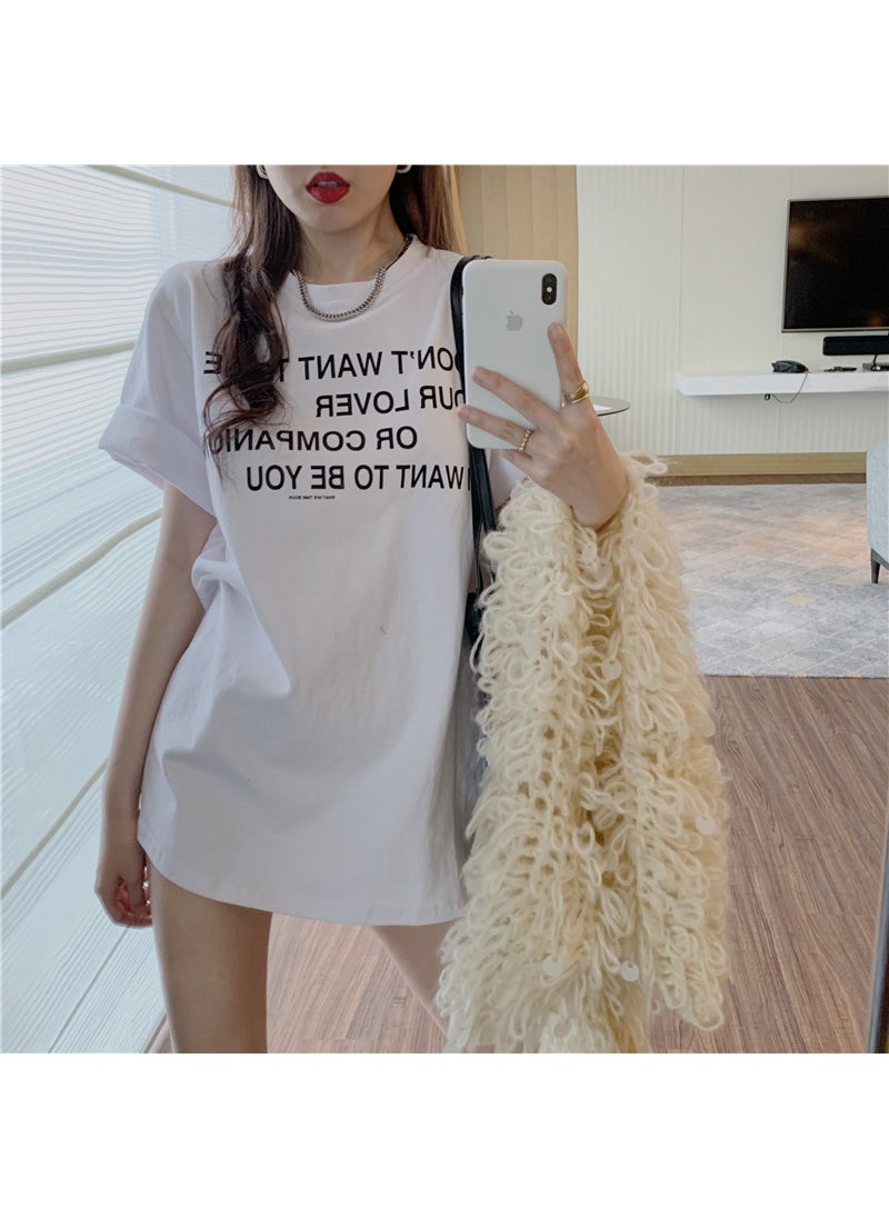 Generic - Smiley Face Printed Loose Fit Short Sleeve T-Shirt Womens Spring Summer New Casual Base Layer Round Neck Top Decorated With Flo Deer white - Image 1