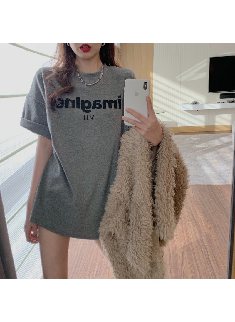 Generic - Smiley Face Printed Loose Fit Short Sleeve T-Shirt Womens Spring Summer New Casual Base Layer Round Neck Top Decorated With Flo Deer white - Image 1