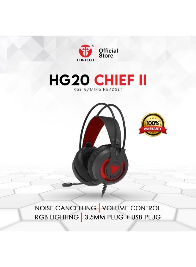 FANTECH CHIEF II HG20 RGB Gaming Headset, Stereo Gaming Headphones, RGB Lighting, Built-in Microphone, Over-Ear Design – Black - Image 2