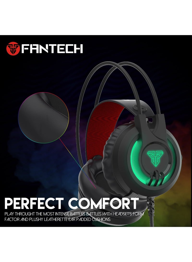 FANTECH CHIEF II HG20 RGB Gaming Headset, Stereo Gaming Headphones, RGB Lighting, Built-in Microphone, Over-Ear Design – Black - Image 3