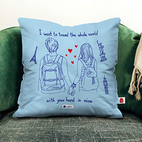 Indigifts Valentine Gifts for Girlfriend Travel Quote Blue Cushion Cover 12x12 inches with Filler - Valentine Day Gift| Valentine Gift for Boyfriend| Boyfriend Gifts| Love Gifts for Boyfriend - Image 2