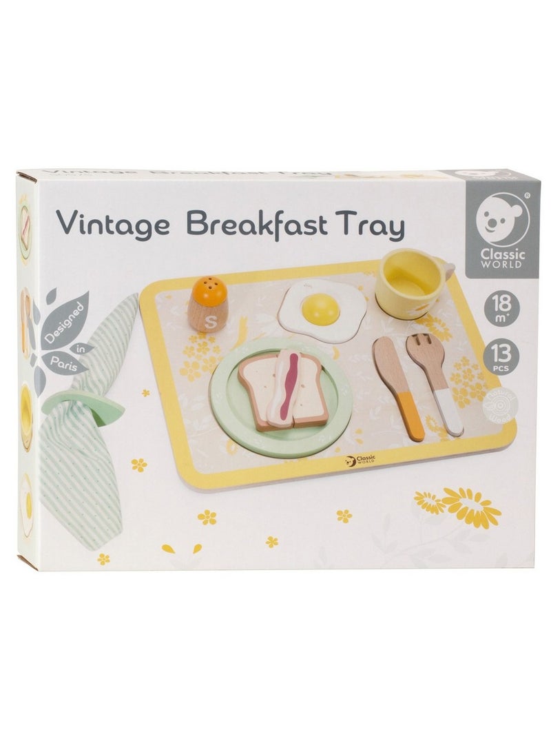 Classic World صينية الإفطار الكلاسيكية من وورلد فينتاج - مجموعة ألعاب الإفطار الخشبية، لعبة التظاهر، لعبة تعليمية، لعب أدوار إبداعية، مجموعة الإفطار - Image 1