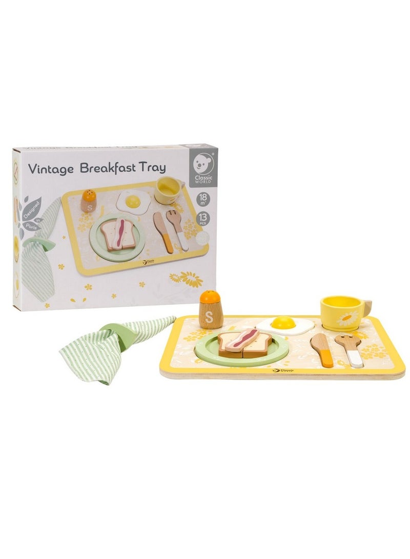 Classic World صينية الإفطار الكلاسيكية من وورلد فينتاج - مجموعة ألعاب الإفطار الخشبية، لعبة التظاهر، لعبة تعليمية، لعب أدوار إبداعية، مجموعة الإفطار - Image 2