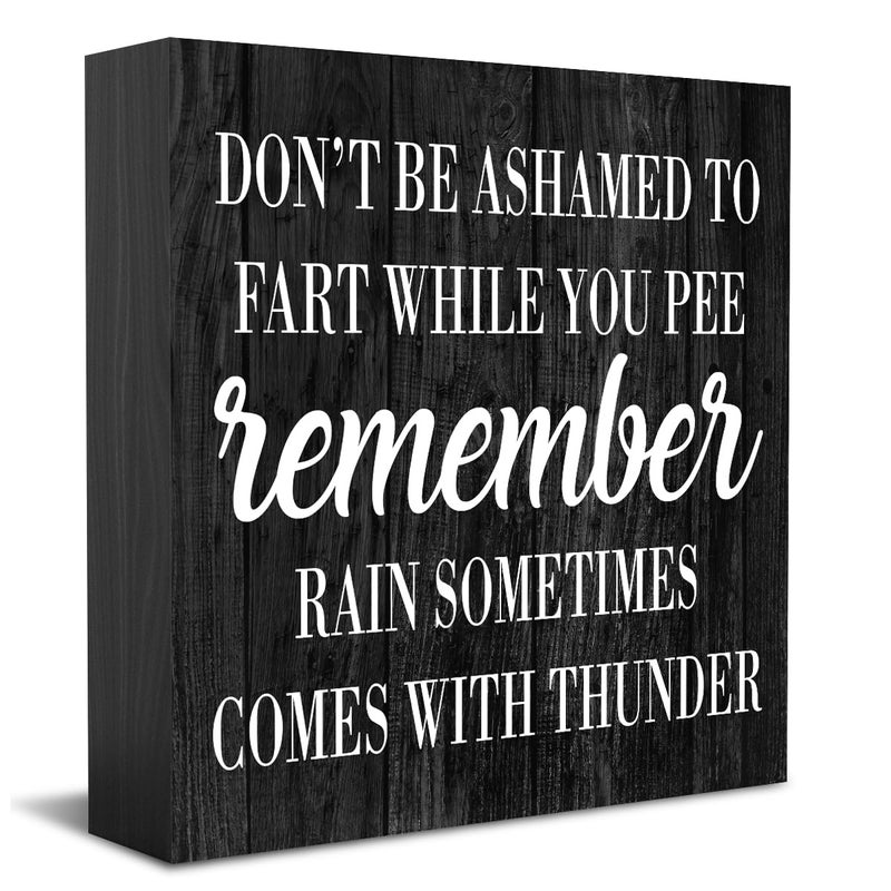 HTBIG Funny Bathroom Decor Desk Decor Wooden Box Sign Rustic Black Wood Block Plaque Box Sign for Home Farmhouse Bar Toilet Washroom Shelf Table Decoration Don't be Ashamed to Fart While Peeing Sign - Image 1