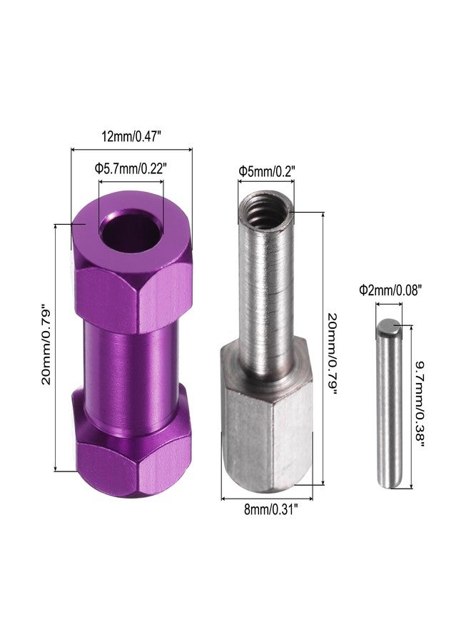 MECCANIXITY 4pcs 12mm Wheel Hex Drive Hubs Adapter Combiner Coupler, Aluminum 20mm Extension with Nut Latch for 1/10 RC Crawler Car Parts, Purple - Image 2