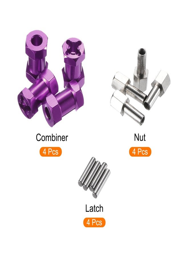 MECCANIXITY 4pcs 12mm Wheel Hex Drive Hubs Adapter Combiner Coupler, Aluminum 20mm Extension with Nut Latch for 1/10 RC Crawler Car Parts, Purple - Image 3
