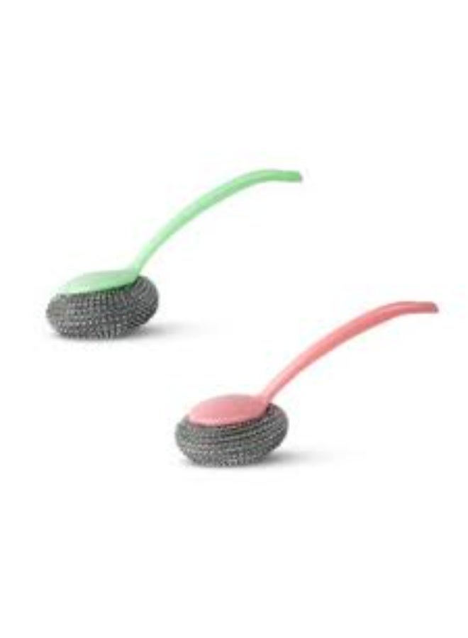 4-Piece Wire Cleaning Scrubber Set with Plastic Handle – Heavy Duty Kitchen Dish Cleaning Pads - Image 1