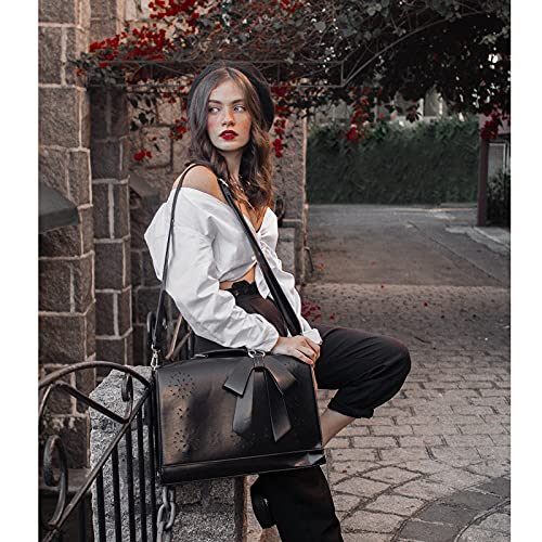 ECOSUSI Women's Briefcase Vegan Leather 15.6 inch Laptop Bag for Work Computer Shoulder Satchel Bag with Detachable Bow, Black - Image 2
