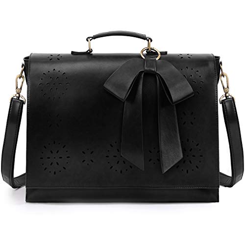 ECOSUSI Women's Briefcase Vegan Leather 15.6 inch Laptop Bag for Work Computer Shoulder Satchel Bag with Detachable Bow, Black - Image 1