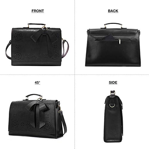 ECOSUSI Women's Briefcase Vegan Leather 15.6 inch Laptop Bag for Work Computer Shoulder Satchel Bag with Detachable Bow, Black - Image 5