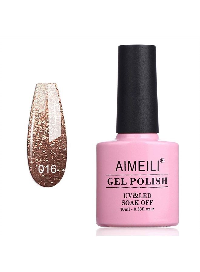 AIMEILI Soak Off U V LED Gel Nail Polish - Tinsel Toast Gold Diamond (016) 10ml  - Image 1
