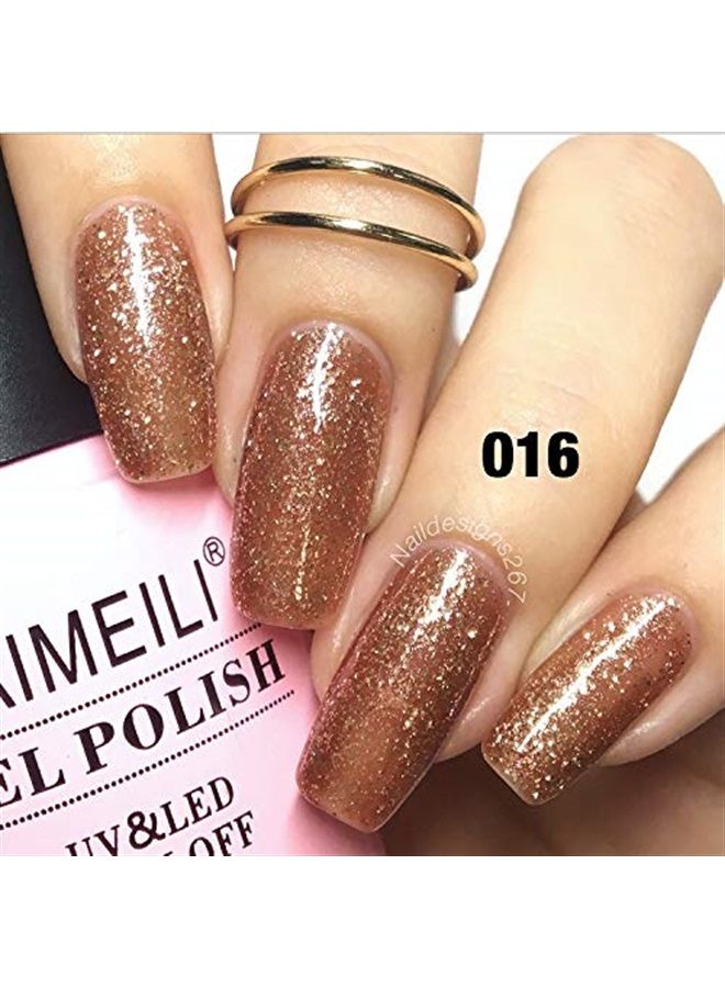 AIMEILI Soak Off U V LED Gel Nail Polish - Tinsel Toast Gold Diamond (016) 10ml  - Image 4