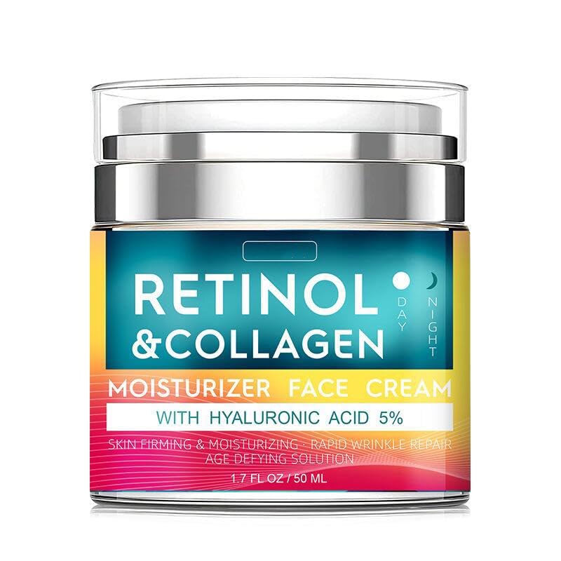 Grospe Retinol Cream for Face with Hyaluronic Acid Day  Night AntiAging Moisturizer for Women and Men Collagen Cream for Face Reduces Wrinkles Dryness 17 FL Oz