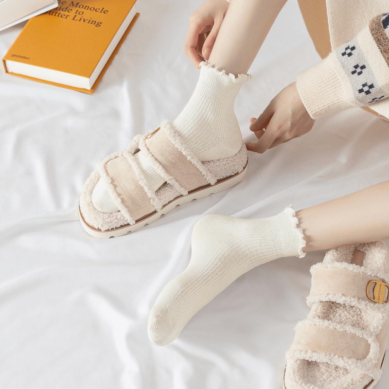 Hstyle Ruffle Socks Women, Turn-Cuff Casual Cute Ruffle Ankle Socks 6 Pairs Mixed Color - Image 3