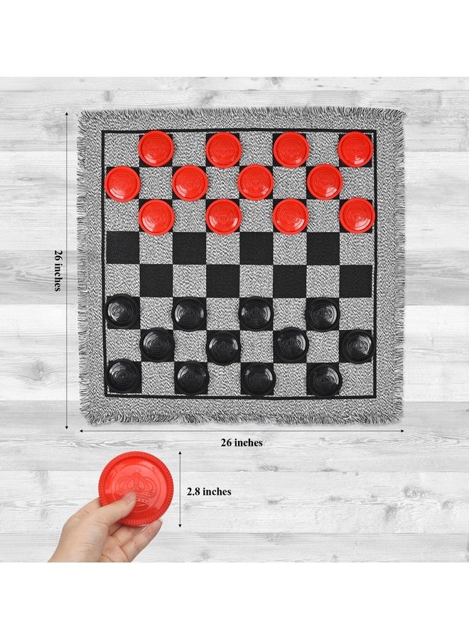 QuadPro Giant Checkers Board Game Set,3 In 1 Jumbo Tic Tac Toe Game,Classic Checkers Board Game For Kids & Adults,Large Checkers Rug Game Mat,Indoor Outdoor Yard Game For Family Camping Party - Image 2