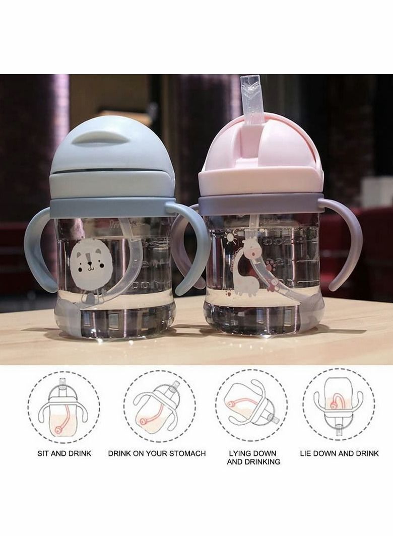 Y&D Sippy Cups for Toddlers 250ML, 360° Water Leak Proof Weighted Straw Cup with Handle Bottle Soft Spout Learner Graduated Anti-choking Drop-resistant (Blue) - Image 2