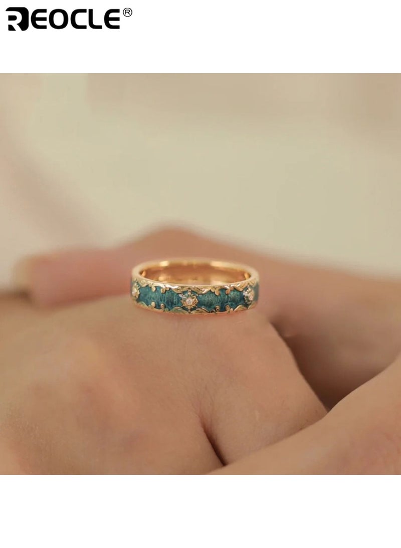 ريوكل خاتم نسائي مفتوح بتصميم عتيق وهيكل نحاسي أنيق، مجوهرات أصابع قابلة للتعديل بتفاصيل رائعة للزينة العصرية. - Image 4