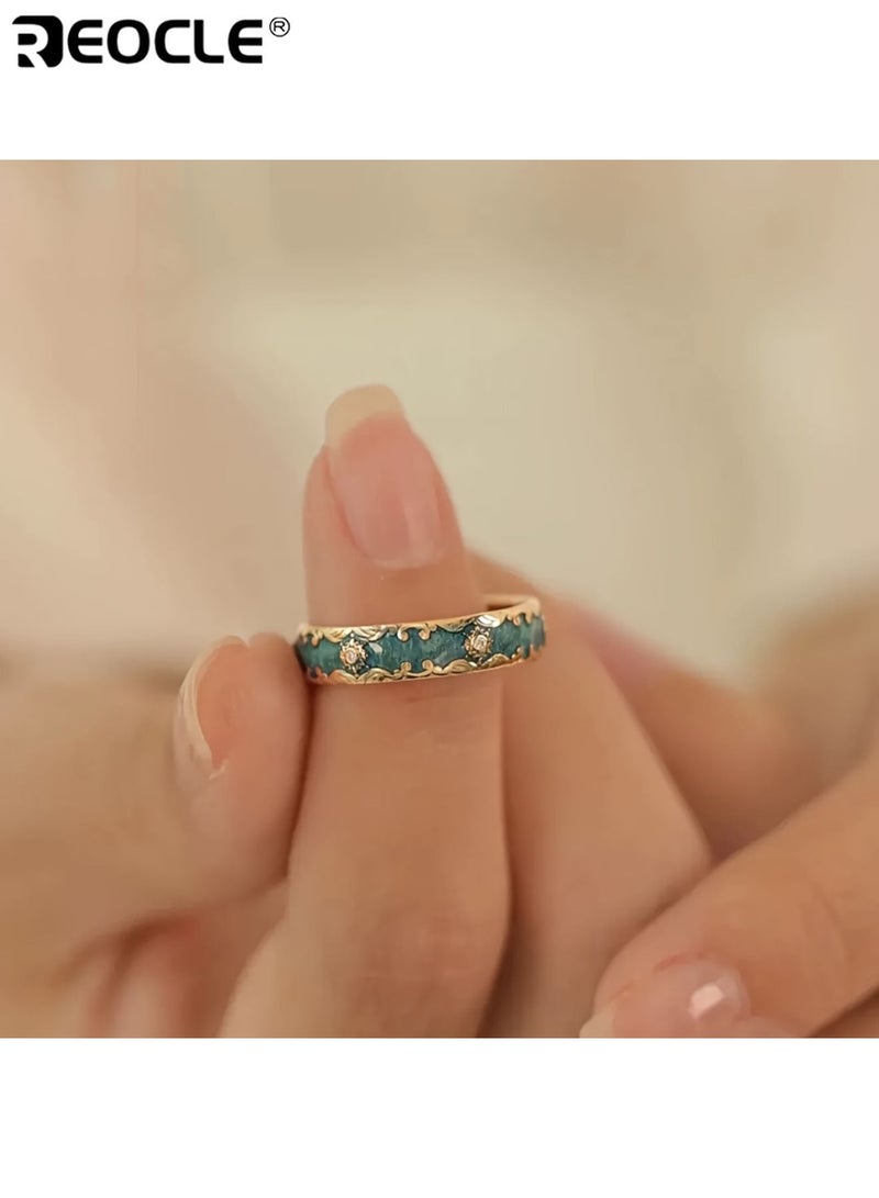 ريوكل خاتم نسائي مفتوح بتصميم عتيق وهيكل نحاسي أنيق، مجوهرات أصابع قابلة للتعديل بتفاصيل رائعة للزينة العصرية. - Image 2
