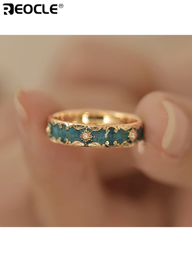 ريوكل خاتم نسائي مفتوح بتصميم عتيق وهيكل نحاسي أنيق، مجوهرات أصابع قابلة للتعديل بتفاصيل رائعة للزينة العصرية. - Image 1