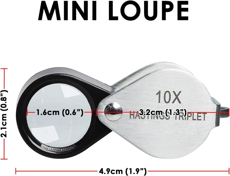 DANOPLUS Jewelers Loupe Magnifier 10x Hasting Triplet 16mm (0.63") Optical Glass Bright Clear Lens Stainless Steel Mini Foldable Loupe for Gems, Jewelry, Coins, Stamp, Watch Repair etc - Image 5