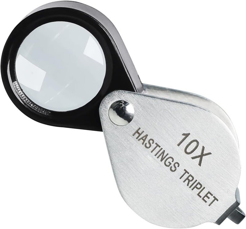 DANOPLUS Jewelers Loupe Magnifier 10x Hasting Triplet 16mm (0.63") Optical Glass Bright Clear Lens Stainless Steel Mini Foldable Loupe for Gems, Jewelry, Coins, Stamp, Watch Repair etc - Image 1