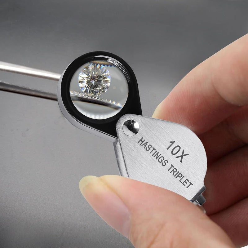 DANOPLUS Jewelers Loupe Magnifier 10x Hasting Triplet 16mm (0.63") Optical Glass Bright Clear Lens Stainless Steel Mini Foldable Loupe for Gems, Jewelry, Coins, Stamp, Watch Repair etc - Image 3