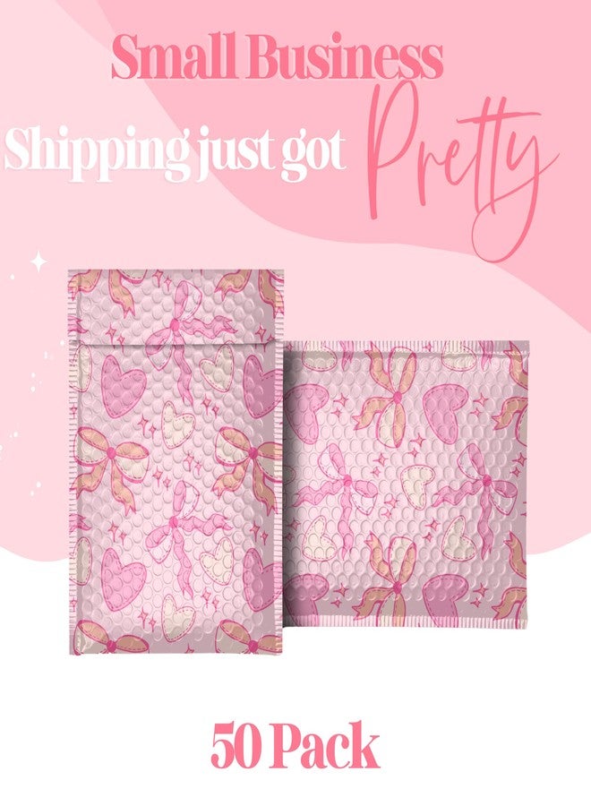 Pretty Package Store 4x7 Designer Bubble Poly Mailer 50 Pack Heavy Duty Waterproof Self Seal Shipping Bags for Small Business Large Mailing Envelopes Bulk Tear Resistant Padded Pink Coquette Bubble Mailer - Image 2