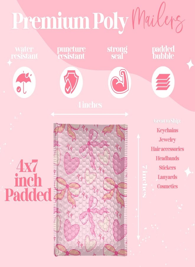 Pretty Package Store 4x7 Designer Bubble Poly Mailer 50 Pack Heavy Duty Waterproof Self Seal Shipping Bags for Small Business Large Mailing Envelopes Bulk Tear Resistant Padded Pink Coquette Bubble Mailer - Image 3