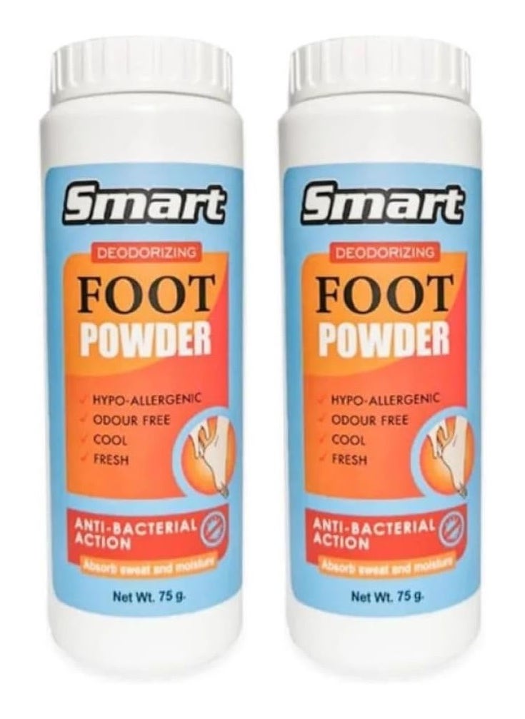 Smart - Smart Deodorizing foot Powder, Foot Odour Eliminator with Anti Bacterial ingredients 75g  Pack of 2 - Image 1