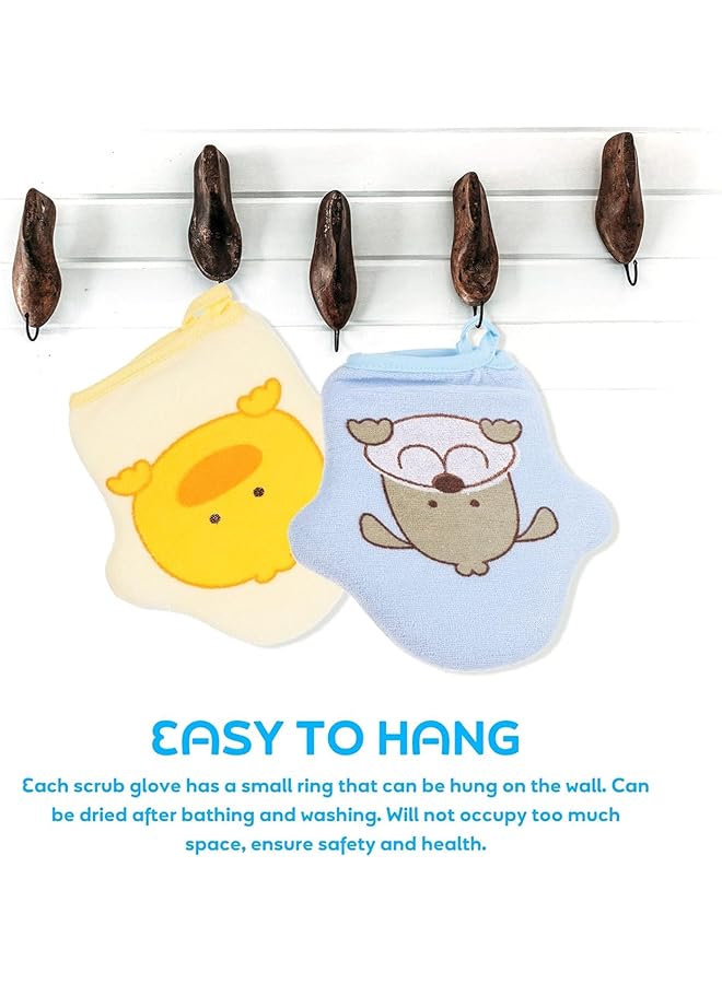 Aputue Baby Shower Gloves 3Pcs Baby Bath Soft Gloves Baby Shower Cartoon Bathing Scrub Gloves Body Wash Scrub Gloves With Animal Designs Sponge Exfoliating Mitt For Toddler Bath And Shower - Image 5