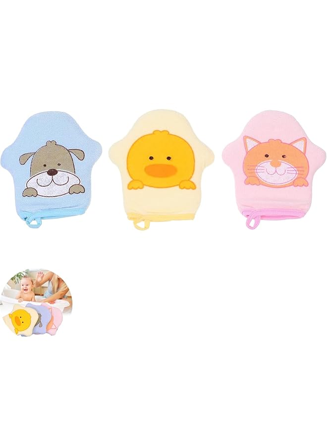 Aputue Baby Shower Gloves 3Pcs Baby Bath Soft Gloves Baby Shower Cartoon Bathing Scrub Gloves Body Wash Scrub Gloves With Animal Designs Sponge Exfoliating Mitt For Toddler Bath And Shower - Image 1