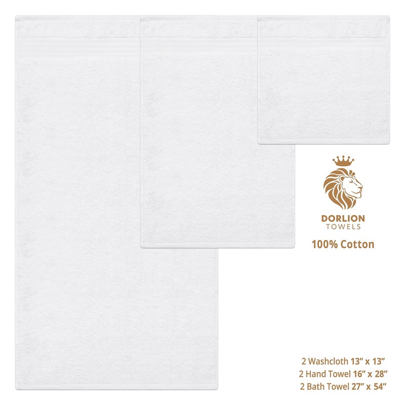 Dorlion Towels مناشف Dorlion 6 قطعة 100 ٪ مناشف القطن التركي مجموعة مناشف حمام 2 مناشف اليد 2 مناشف ناعمة للامتصاص للحمام والمطبخ قبالة أبيض  - Image 2