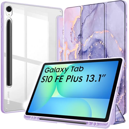Robustrion Cover Case for Samsung Galaxy Tab S10 FE Plus 13.1 inch Cover with [Pencil Holder] Hybrid Cover for Samsung Tab S10 FE Plus 13.1 inch Tablet [Auto Sleep Wake Support] - Marble Lilac - Image 1