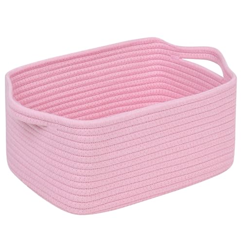 CubesLand Cube Storage Organizer Basket Bin Cube Shelf Shelves Cotton Rope Basket Durable Woven Rectangular Basket for Organizing Nursery Toys Basket 14x10x708IN Pink Basket - Image 1