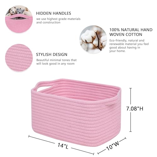 CubesLand Cube Storage Organizer Basket Bin Cube Shelf Shelves Cotton Rope Basket Durable Woven Rectangular Basket for Organizing Nursery Toys Basket 14x10x708IN Pink Basket - Image 3