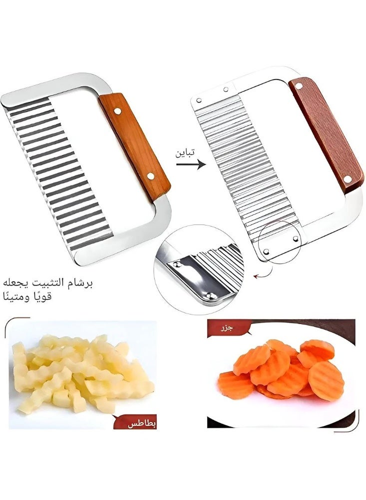 Wavy Vegetable Cutter with Wooden Handle – Crinkle Slicer for Potatoes, Carrots & Cucumbers - Image 3