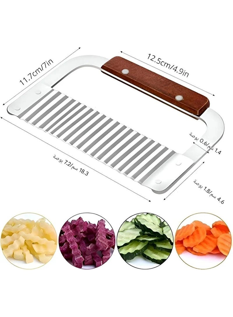 Wavy Vegetable Cutter with Wooden Handle – Crinkle Slicer for Potatoes, Carrots & Cucumbers - Image 2