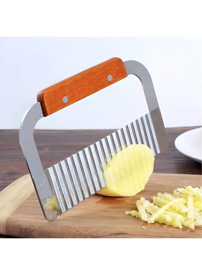 Wavy Vegetable Cutter with Wooden Handle – Crinkle Slicer for Potatoes, Carrots & Cucumbers - Image 5