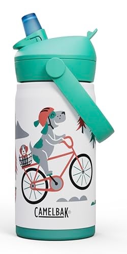 CamelBak Thrive Flip Straw Kids Bite Valve Stainless Steel Water Bottle Biking Dogs, 12oz - Image 1