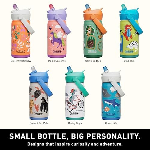 CamelBak Thrive Flip Straw Kids Bite Valve Stainless Steel Water Bottle Biking Dogs, 12oz - Image 5