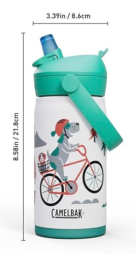 CamelBak Thrive Flip Straw Kids Bite Valve Stainless Steel Water Bottle Biking Dogs, 12oz - Image 3