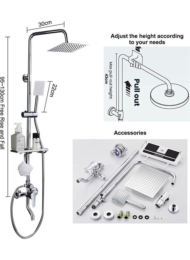 Hihonor Bathroom Shower Set,Copper Plated,Thermostatic Faucet Shower,Bathroom Combination Shower,Height Adjustable,Suitable for Home/Hotel(Silver) - Image 3