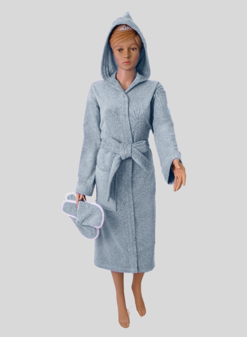 Banotex Luxurious Egyptian cotton bathrobe in gray color, suitable for men and women, comes with a cape, slippers, and a waist belt. Available in sizes to suit everyone.  - Image 1