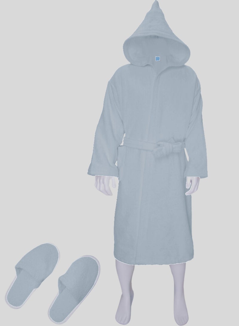 Banotex Luxurious Egyptian cotton bathrobe in gray color, suitable for men and women, comes with a cape, slippers, and a waist belt. Available in sizes to suit everyone.  - Image 3