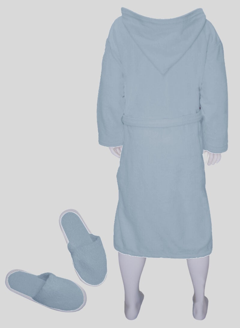 Banotex Luxurious Egyptian cotton bathrobe in gray color, suitable for men and women, comes with a cape, slippers, and a waist belt. Available in sizes to suit everyone.  - Image 4