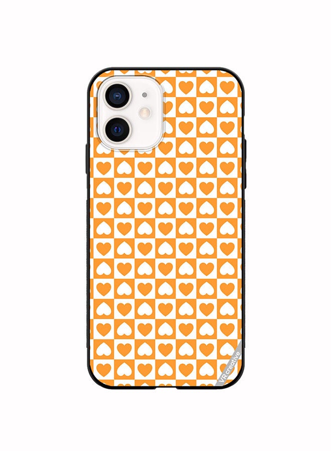 VR CREATIVE Protective Case Cover For Apple iPhone 11 Seamless Pattern With White And Orange Checkerboard And Hearts Design Multicolour - Image 1