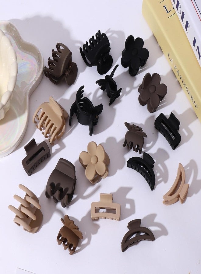 Big Box 12 Pcs Hair Clip Set,Claw Clips for Women Girls,Matte Rectangle Double Row Teeth Flower Semicircle Small Nonslip Clips for Thin/Medium Thick Hair (Beige,Khaki,Brown,Black Minimum 6 design) - Image 2